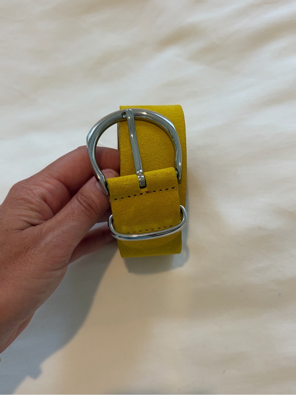 Real leather Yellow Suede Women's Belt with Silver Buckle